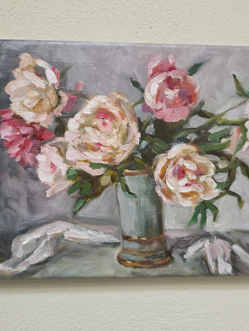Original oil hand painted StillLife, Impasto Peonies